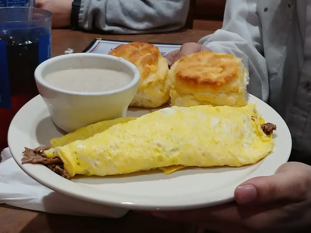 Biscuits and Gravy with Steak Omelette