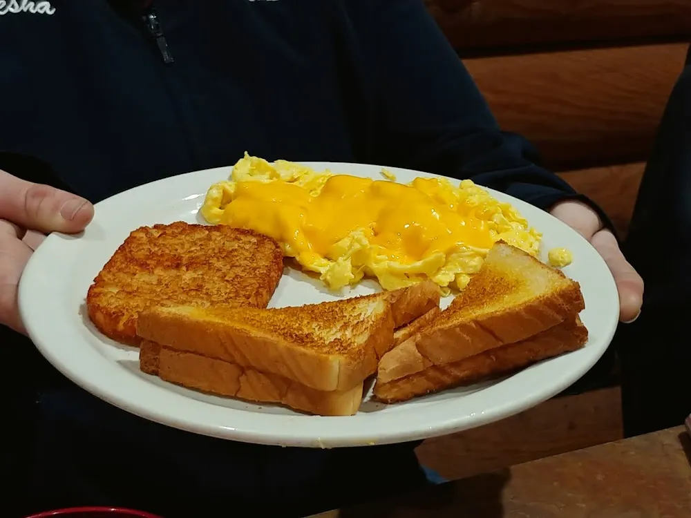 Cheese Eggs with Hash Browns and Toast